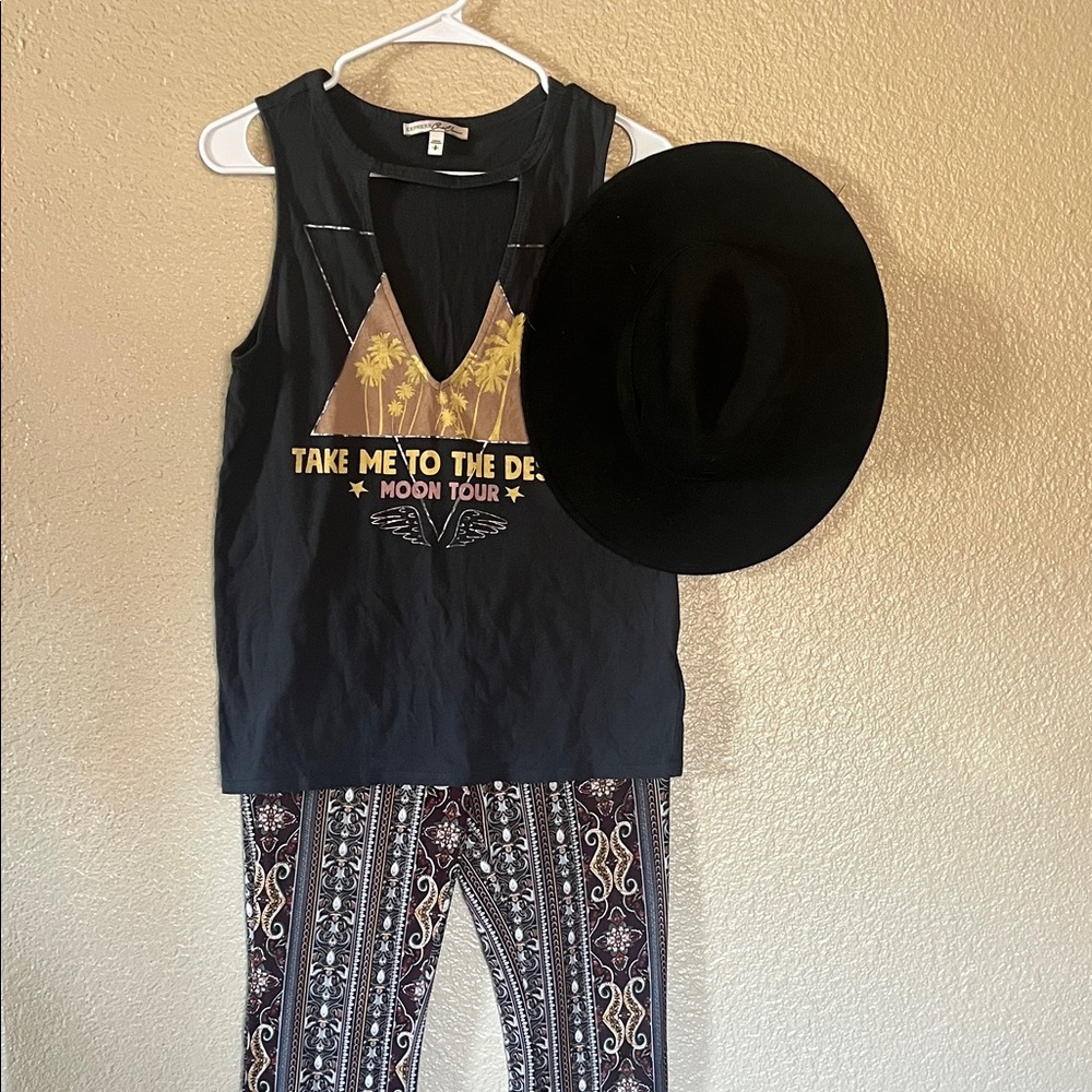Free People hat with blended outfit.